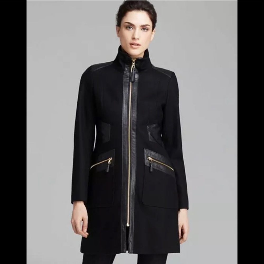 Foxy fitted VIA SPIGA Coat with FAUX LEATHER trim